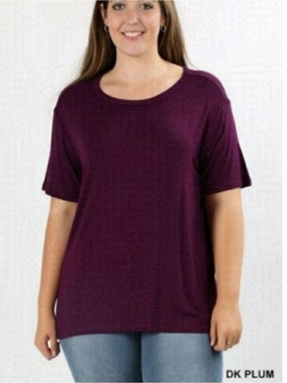 ZENANA Round Neck Short Sleeve DK Plum Top Tunic Size 2XL NWT